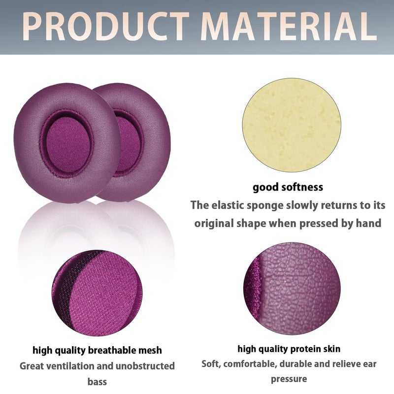 Adhiper Solo3 Earpads Replacement, Ear Pads Cushions Compatible with Beats Solo 2 & Solo 3 Wireless On-Ear Headphones, Solo2 Solo3 Earpads with Soft Memory Foam & Protein Leather(Dark Purple) - Image 3